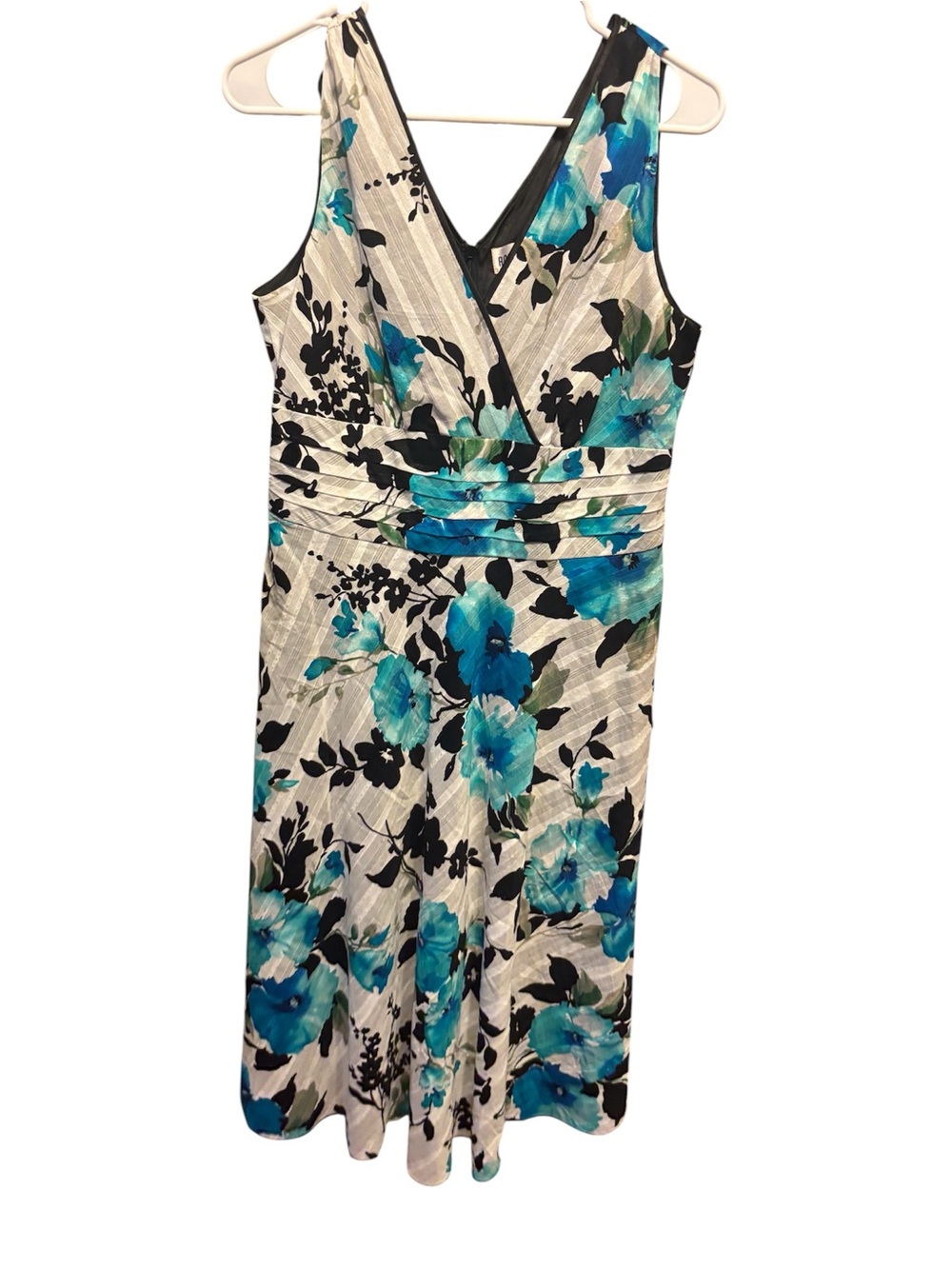 Robbie Bee Teal and Black Floral V-Neck Midi Dress